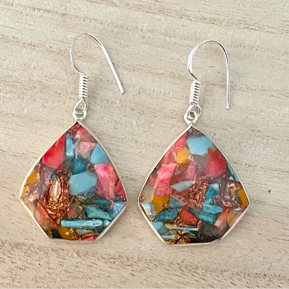 Artisan Spiny Oyster Turquoise Silver Earrings